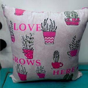 Pink and Gray Decorative Pillow with Plant Design